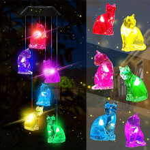 (Solar cat wind chimes) Solar-Powered Cat Wind Chimes With Color-Changing Led Lights - Perfect Gift