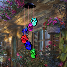 (Pets) Color Changing Solar Wind Chimes with Pet Paw Prints - Waterproof Outdoor Decor