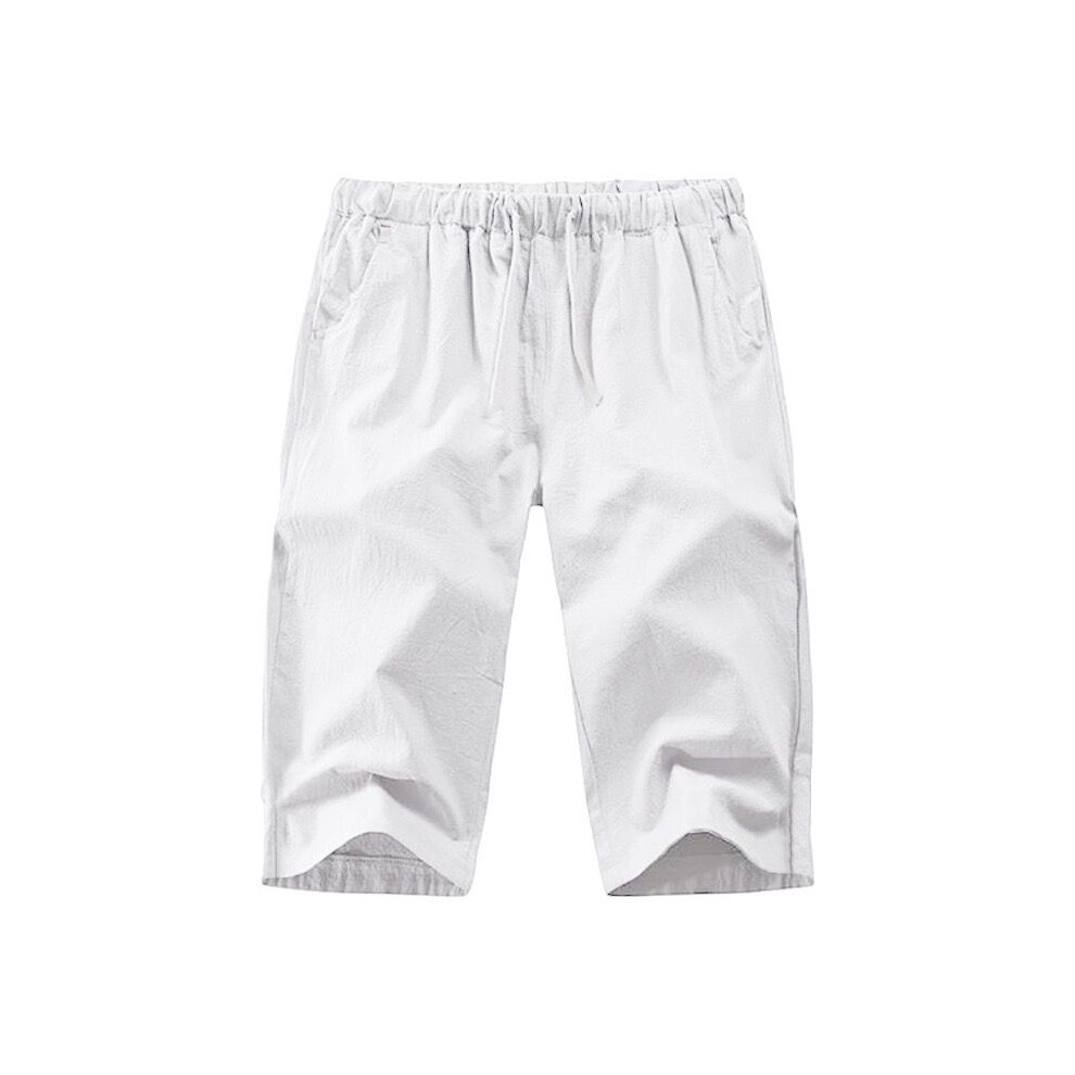 (White, 5XL=UK SIZE XXL) Mens 3/4 Long Length Shorts Elastic Waist Baggy Casual Drawstring Capri Pants UK