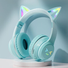 (green) TWS Wireless Headphones RGB Cute Cat Girls Kids Headset with Microphone Stereo Music Gaming Headsets Control lights Earphone P9