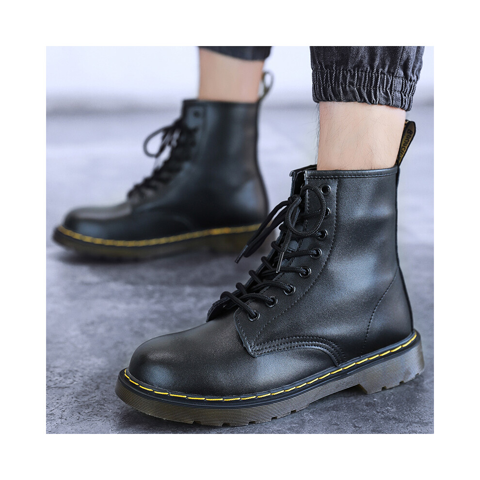 (Black Cotton,41) Retro Boots Unisex Mens Womens Casual Motor 8-Eye Classic Leather Ankle Boots Shoes