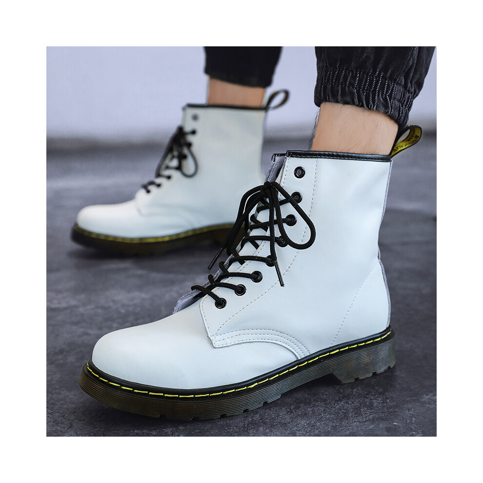 (White,43) Retro Boots Unisex Mens Womens Casual Motor 8-Eye Classic Leather Ankle Boots Shoes