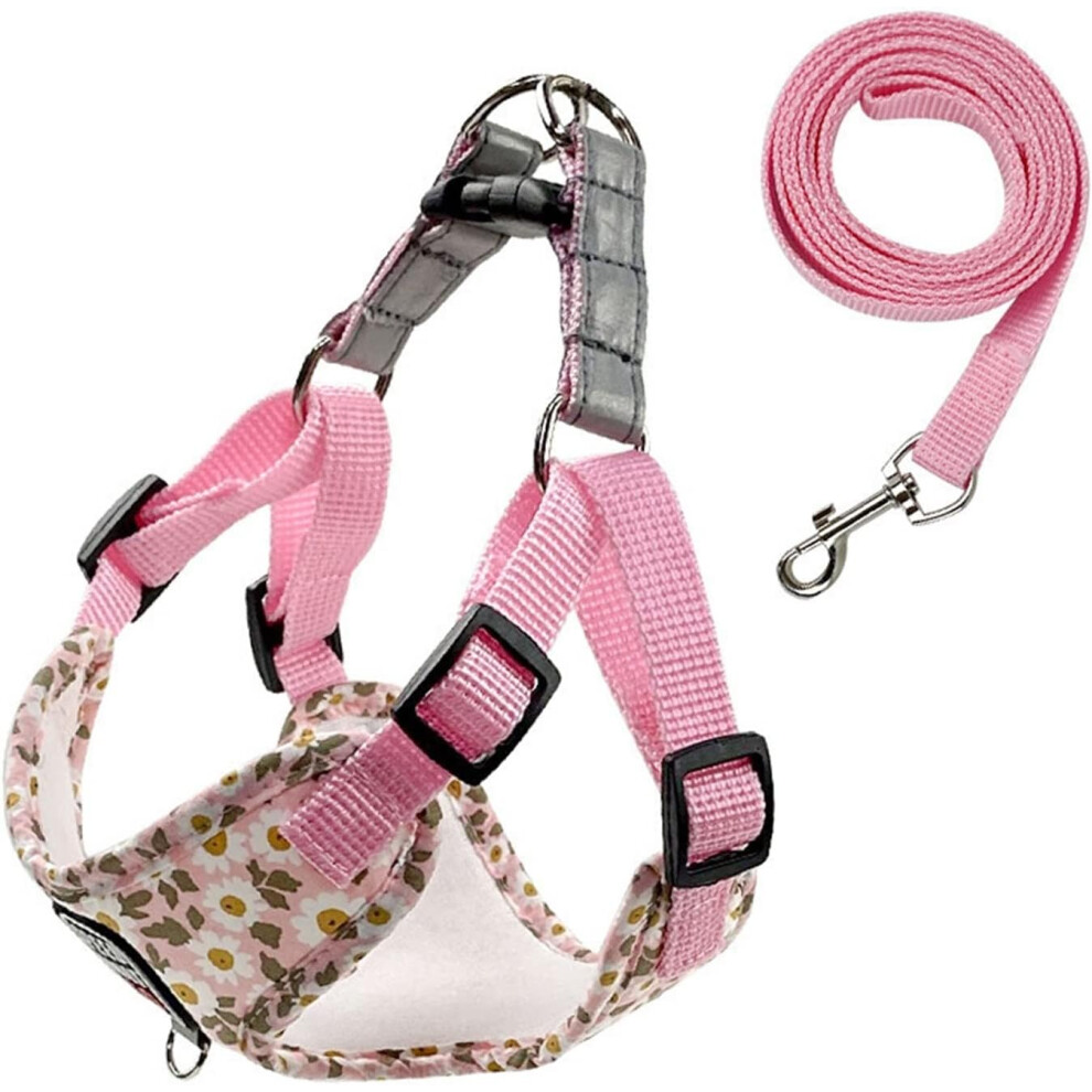 (Medium, Pink) Pet harness fashion printed nylon dog harness vest reflective dog harness leash cover for small and medium-sized dogs and cats French bulldog