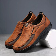 (BROWN, UK 9.5 EU 45) MENS LEATHER SLIP ON WALKING SHOES DRIVING MOCCASIN COMFORT CASUAL TRAINERS SIZE