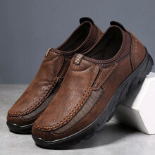 (DARK BROWN, UK 9.5 EU 45) MENS LEATHER SLIP ON WALKING SHOES DRIVING MOCCASIN COMFORT CASUAL TRAINERS SIZE