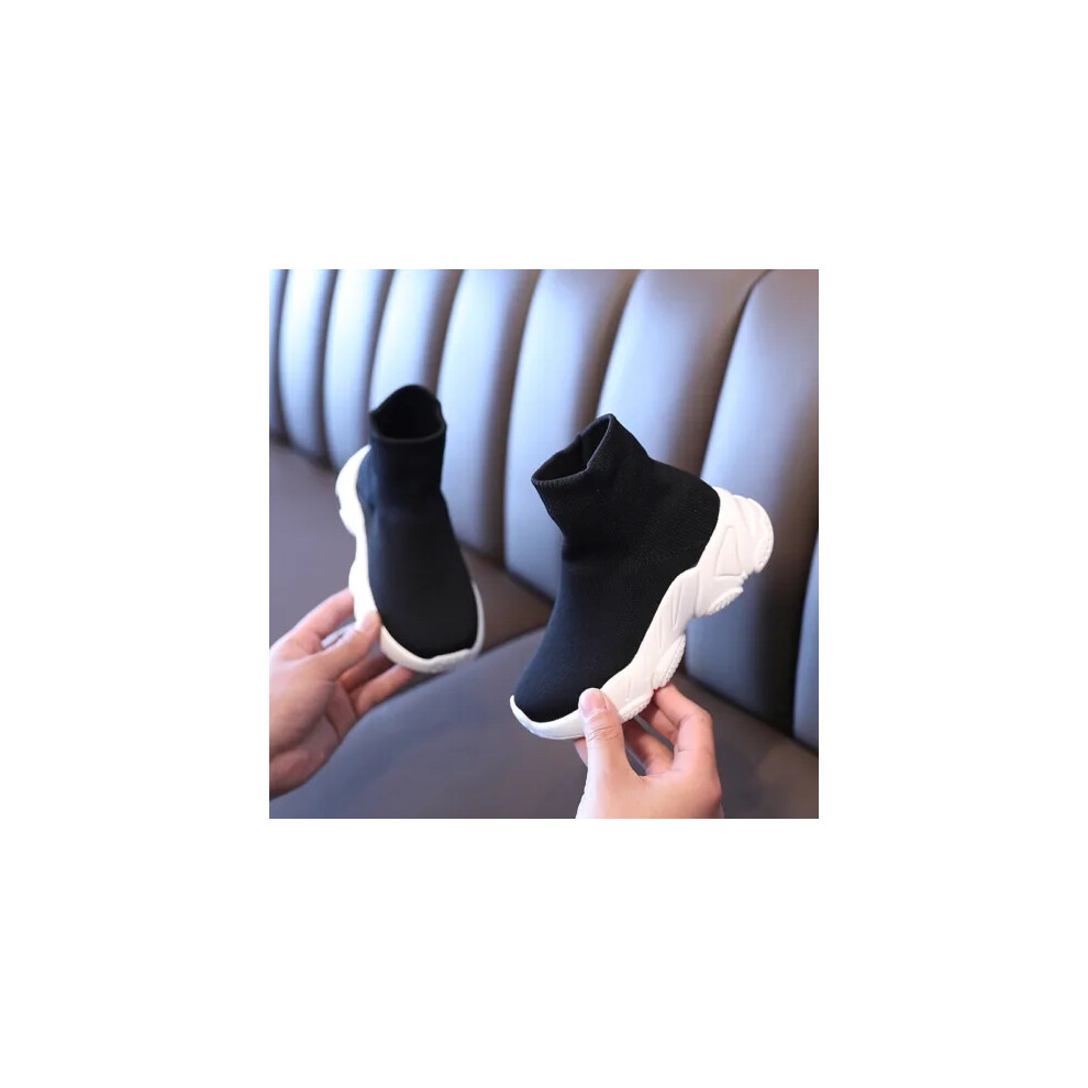 (Black, UK 7 Kids) Girls Boys Trainers Boots Lightweight Sock Sports Shoes Kid Casual Sneakers Size