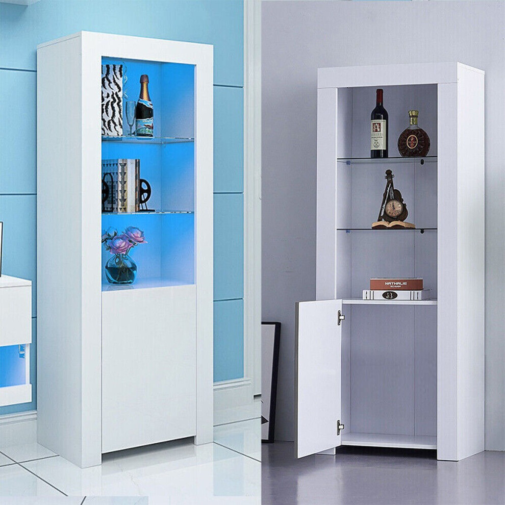 High Gloss White Tall Display Cabinet Cupboard Storage Sideboard