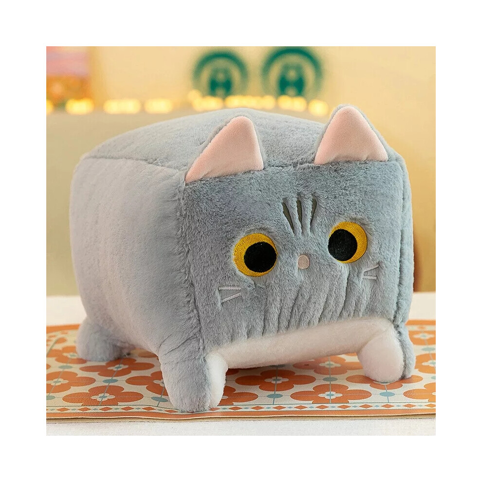 (Grey, 25CM) Cute Square Cat Pillow Soft Filled Doll for Friends Children Birthday Gift New-image-OPC-PDYBJNV-NEW