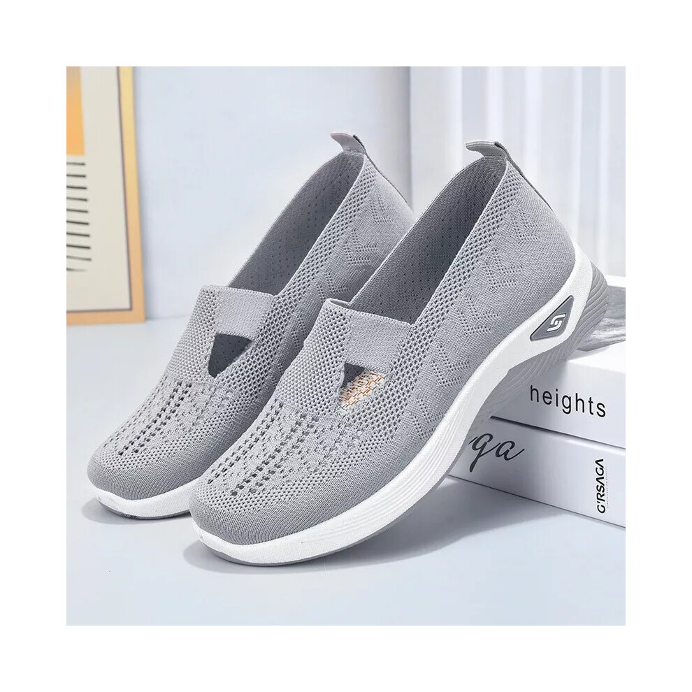 (Grey, Tag 40=UK6.5) Ladies Smart Trainers Work Memory Foam Shoes Womens Walking Casual Slip On Size