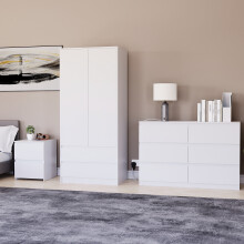 (White) Denver 3 Piece Bedroom Set Wooden Chest Wardrobe 4