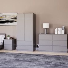 (Grey) Denver 3 Piece Bedroom Set Wooden Chest Wardrobe 4