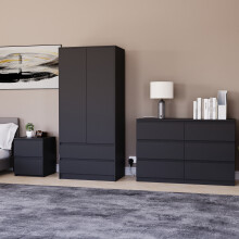 (Black) Denver 3 Piece Bedroom Set Wooden Chest Wardrobe 4