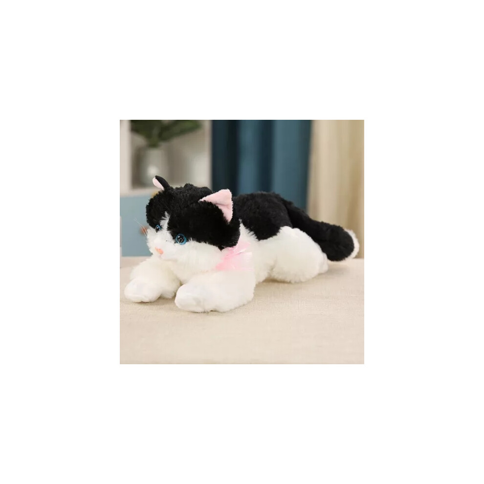(black and white cat, 40cm) 40CM Simulated Cat Plush Toy Lying Kitten Sleeping Rag Doll Can Meows Party Gift