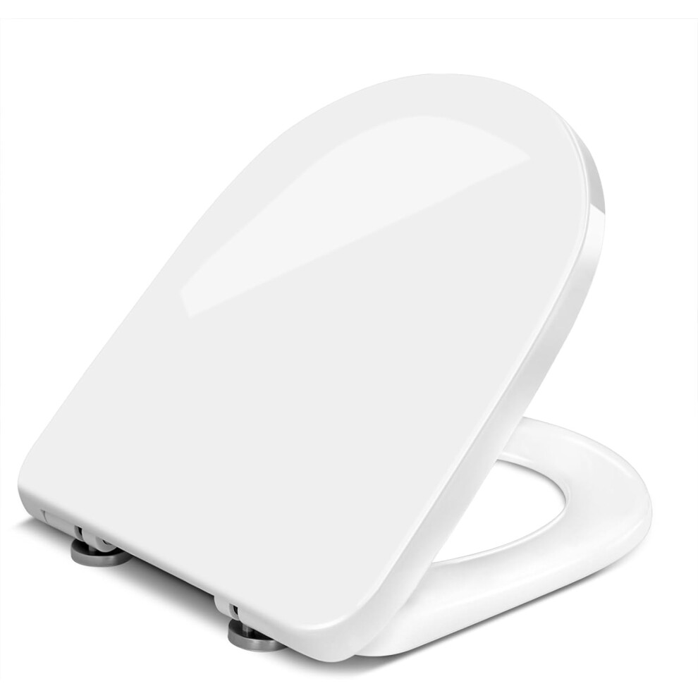 Soft Close Toilet Seat with Quick Release D-Shape Toilet Lid Simple Top Fixing for Easy Clean with 360 Adjustable Hinges