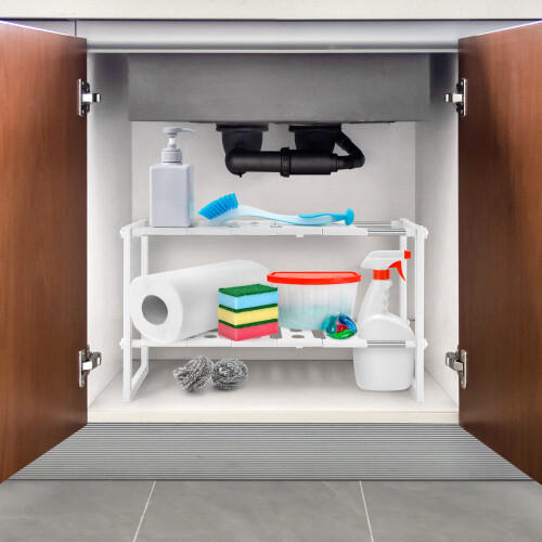 Vivo Extendable Sink Shelf 2 Tier Adjustable Under Sink Rack Storage Organiser Bath