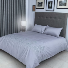Flax Linen Ancient Design Duvet Cover set silver ( Super King )