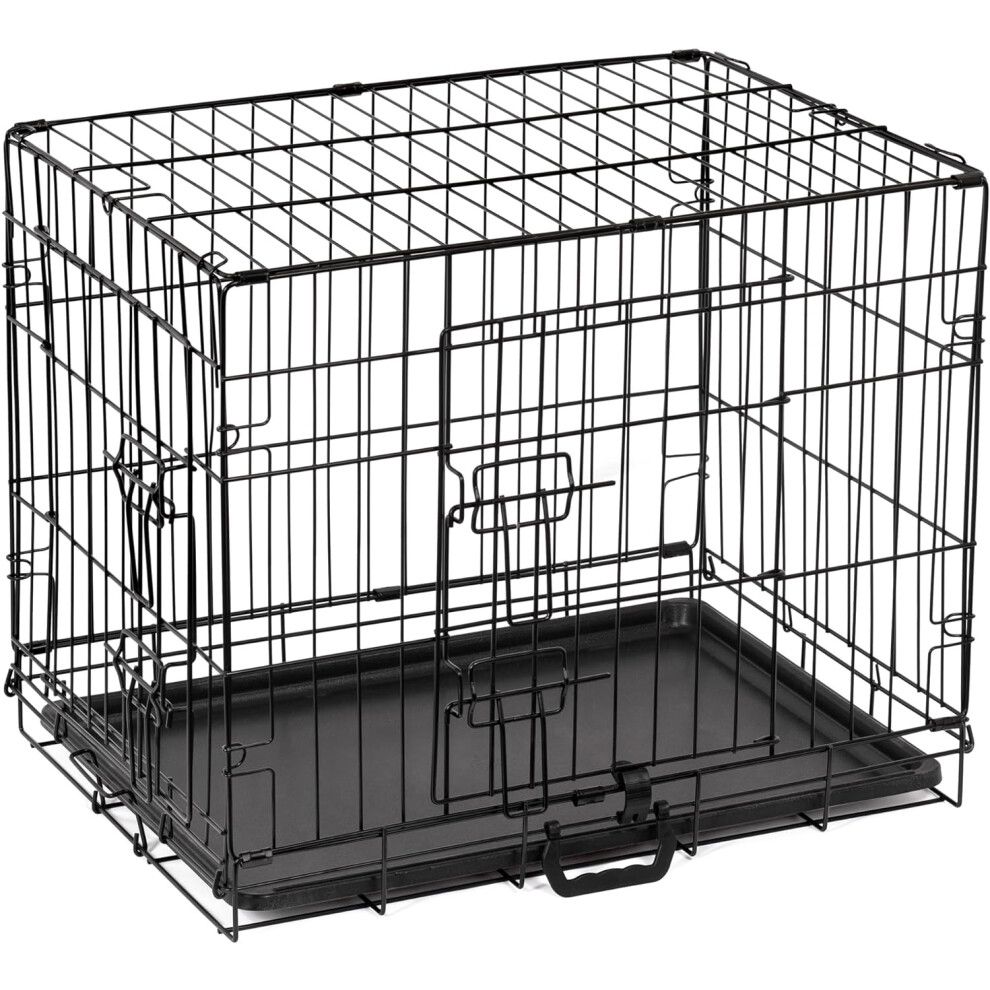 (Small (24")) Dog Crate Extra Large Puppy Pet with Removal Tray & 2 Doors Folding Cage Train