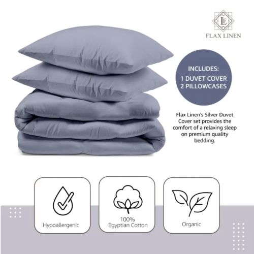 Flax Linen Ancient Design Duvet Cover set silver ( Double ) 1