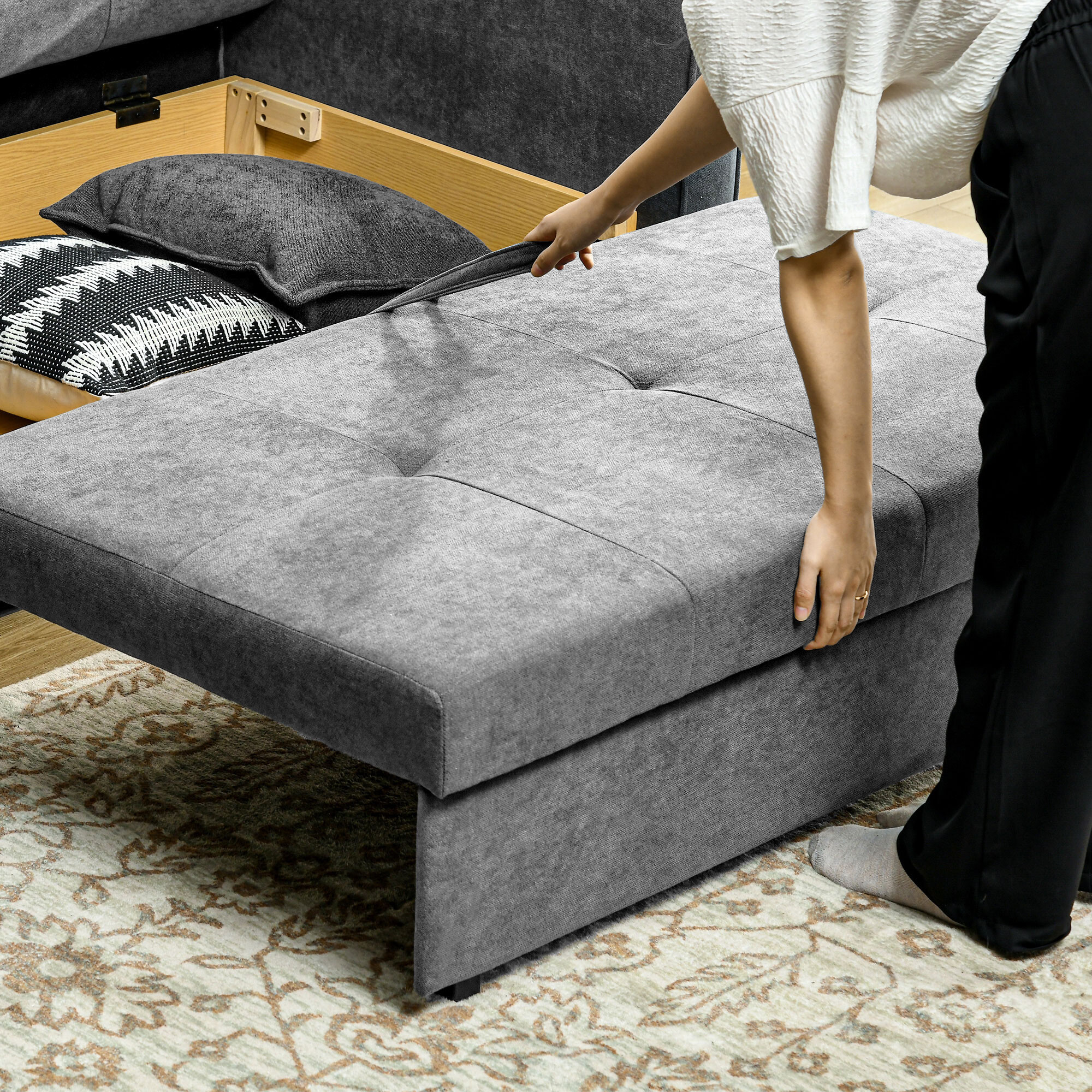 HOMCOM 2 Seater Sofa Bed Convertible Bed Settee w/ 2 Cushions Storage ...