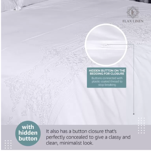 Flax Linen Ancient Design Duvet Cover set White (Double ) 1