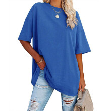 (L, blue) Oversized T Shirts for Women Loose Fit Round Neck Short Sleeve Summer Casual Blouse Basic T-Shirt