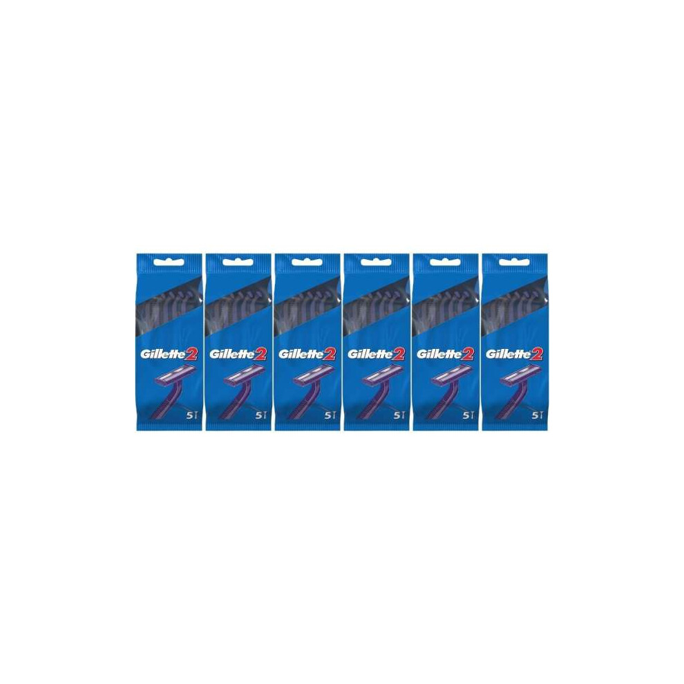 Gillette 2 Disposable Razor For Men 5 Units - Pack of 6