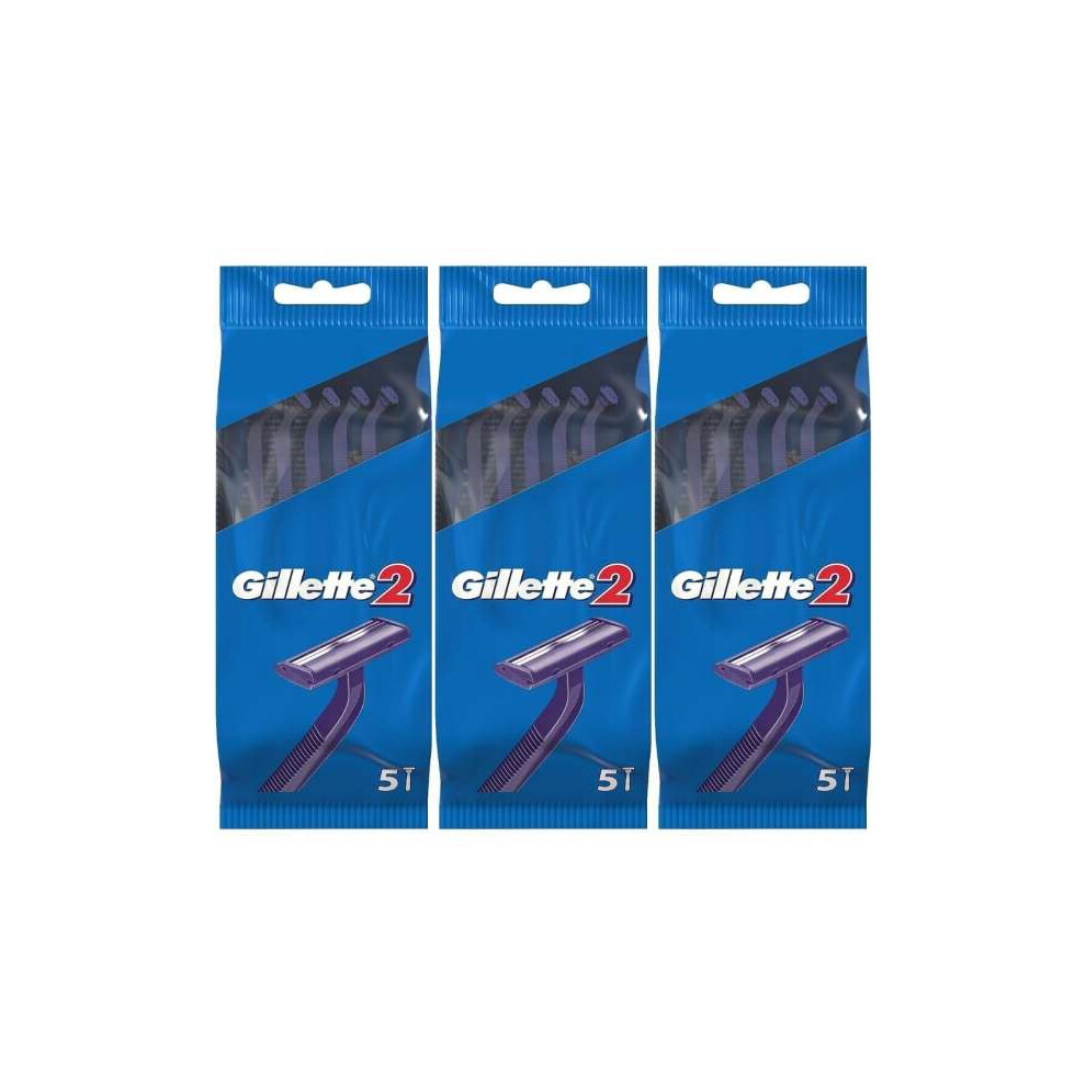 Gillette 2 Disposable Razor For Men 5 Units - Pack of 3