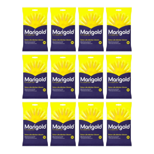 Marigold Kitchen Gloves Extra Life For A Brighter Clean Medium Size - Pack of 12