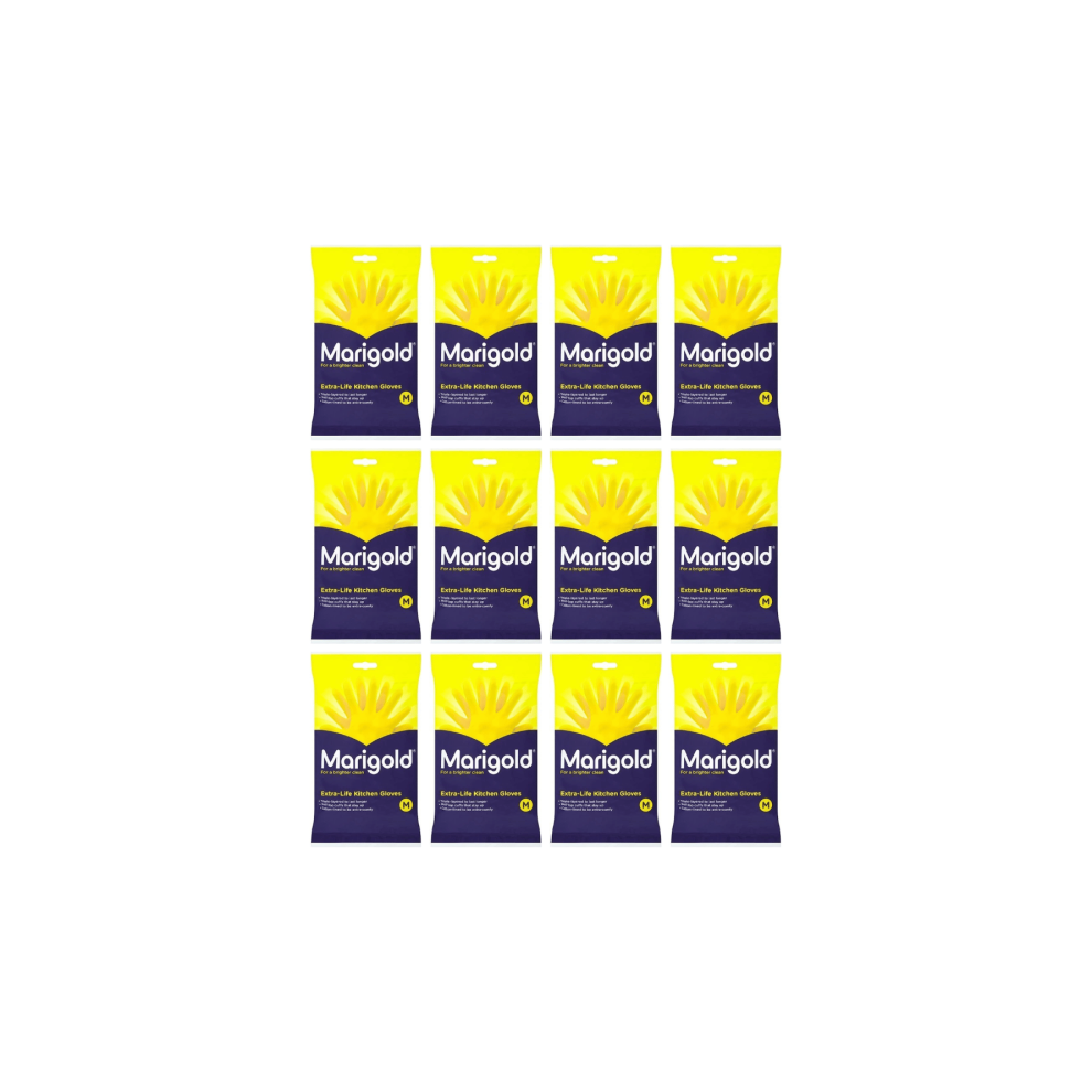 Marigold Kitchen Gloves Extra Life For A Brighter Clean Medium Size - Pack of 12-image-OPC-PDYC5RG-NEW