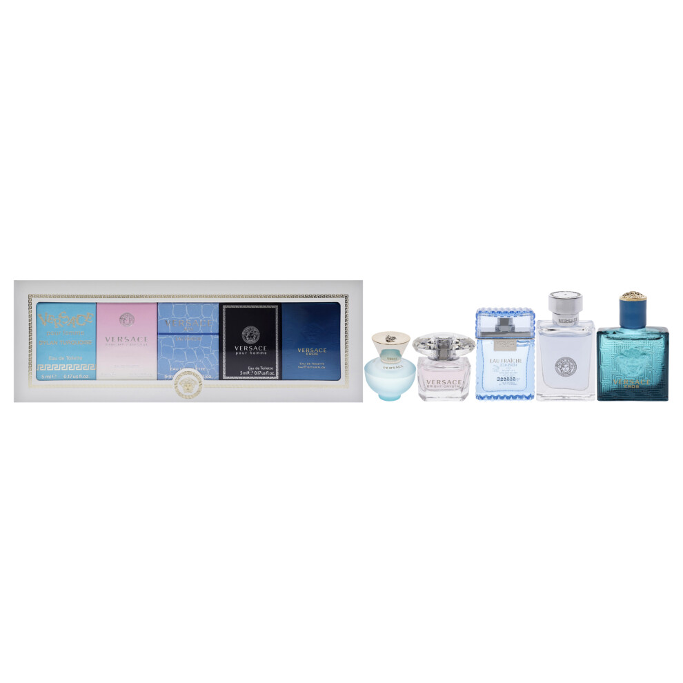 Versace Miniatures Collection by Versace for Unisex - 5 Pc Mini Gift Set 0.17oz Versace Dylan Turquoise EDT Splash, 0.17oz Crystal EDT Splash