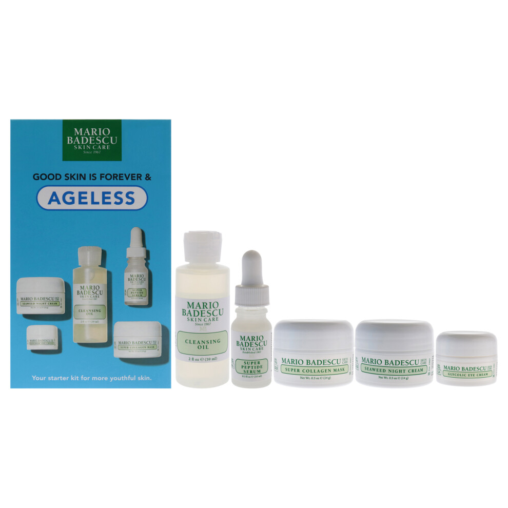 Good Skin Is Forever and Ageless by Mario Badescu for Women - 5 Pc 2oz Cleansing Oil, 0.3oz Super Peptide Serum, 0.5oz Super Collagen Mask