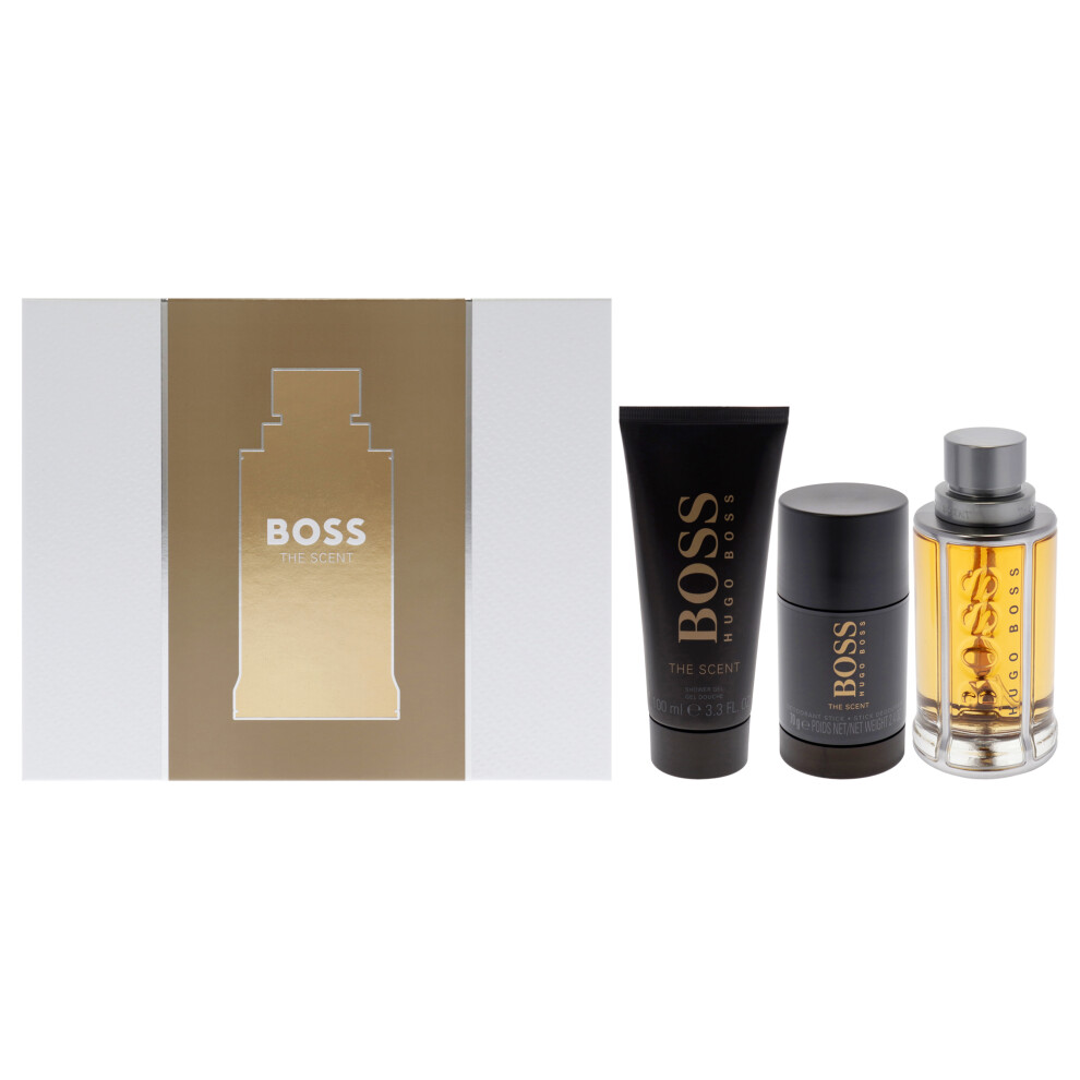 Boss The Scent by Hugo Boss for Men - 3 Pc Gift Set 3.3oz EDT Spray, 3.3oz Shower Gel, 2.4oz Deodorant Stick