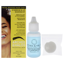 Augenbrauen- und Lippenwachs-Set von Arches and Halos für Damen – 3-teilig, 24 Wachsstreifen, 26 Wattepads, 13 g Azulenöl