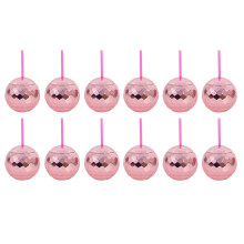 Pink Disco Ball Tumbler Cup Straw Reflective Shiny Summer Party Picnic