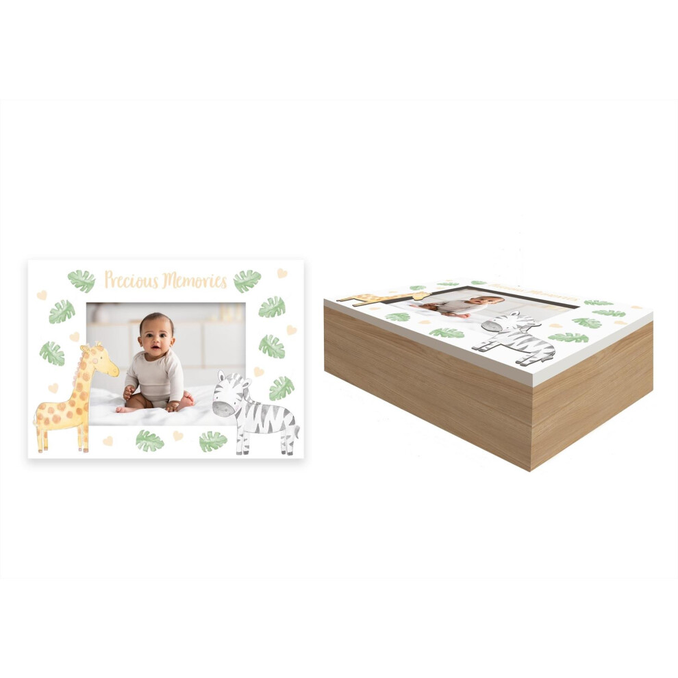 Baby Wooden Keepsake Precious Memories Box Photo Animal Safari Yöl