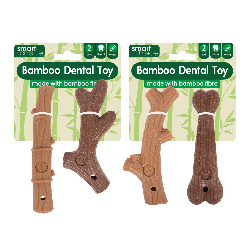 Pack of 2 Bamboo Pet Dog Puppy Chew Toys Strong Durable Dental Natural