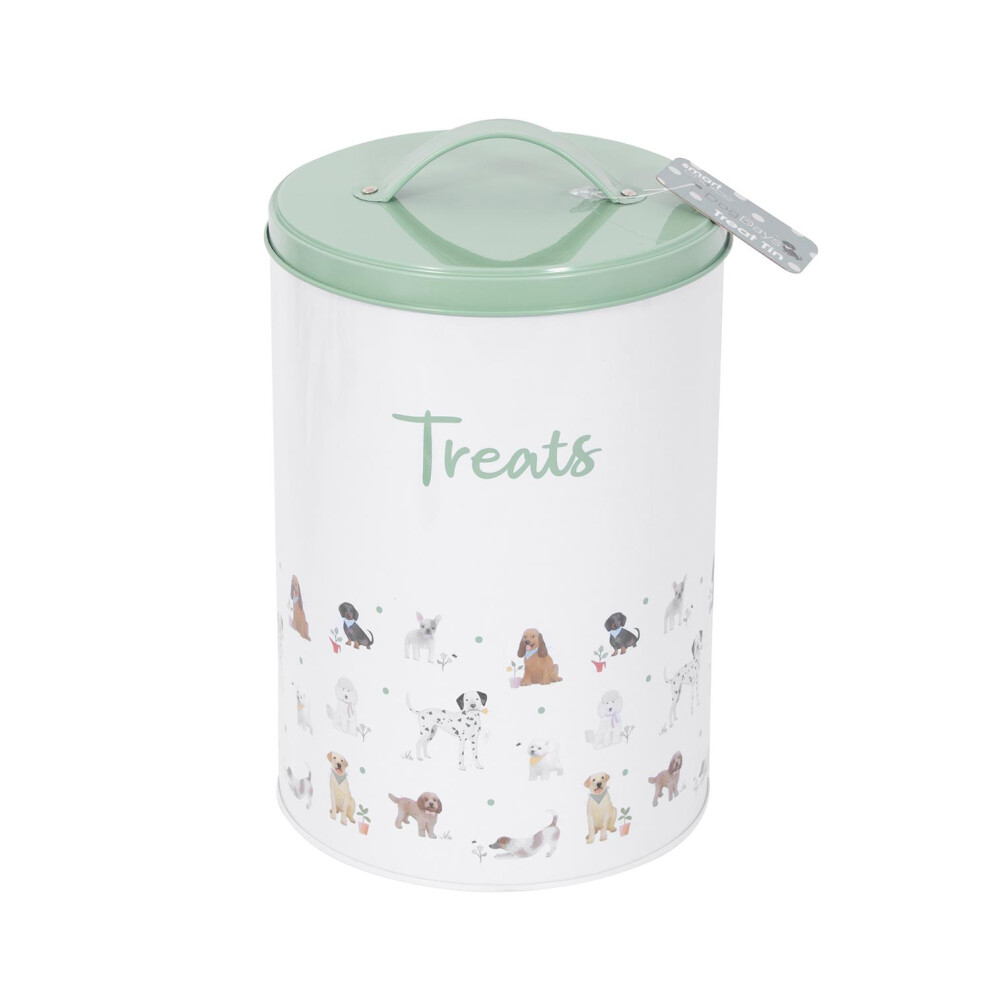 Dog Treat Tin With Lid & Handle Pet Puppy Food Storage Container Snack