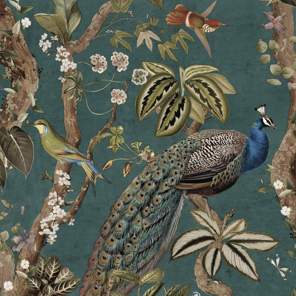 Holden Decor Peacock Woods Aqua Teal Wallpaper Floral Naturistic 5056657522148