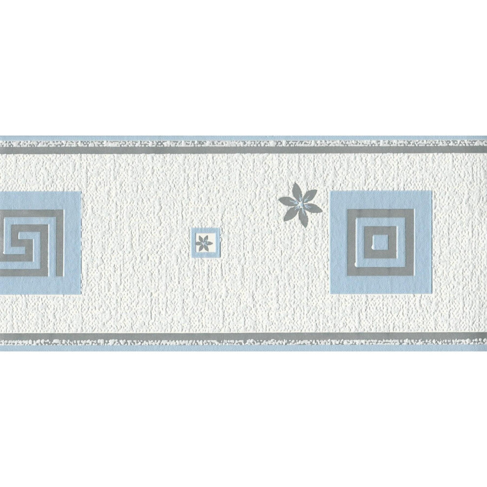 AS Creation Greek Key Floral Blue Silver Wallpaper Border  Vinyl