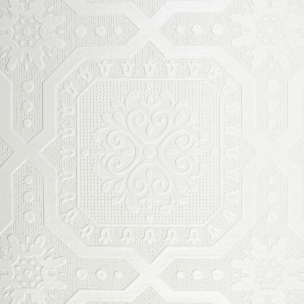 Belgravia Chatsworth White Wallpaper Textured Paintable Blown Vinyl 5018323058429