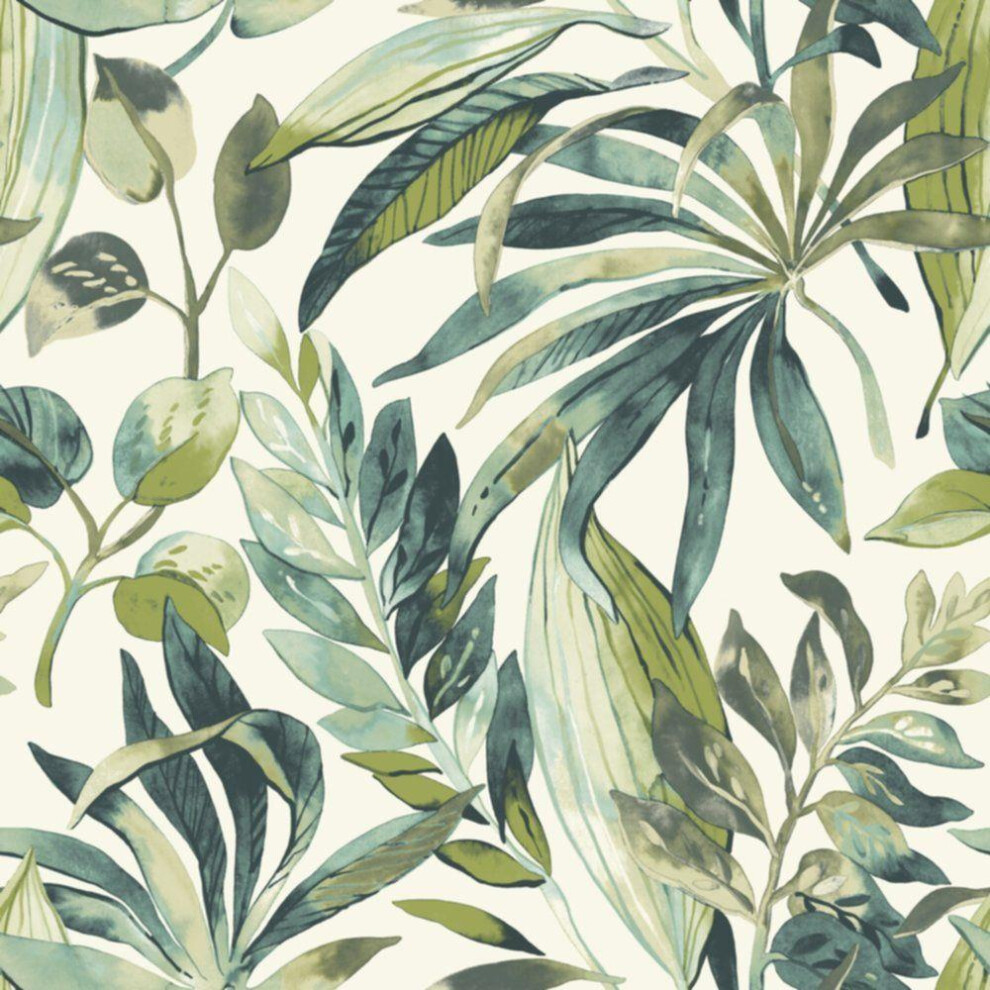 Grandeco Tropical Palm Leaf Green Wallpaper Botanical Textured