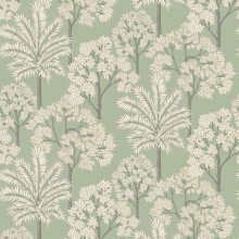 Grandeco Palm Forest Sage Green Wallpaper Metallic Leaves Vinyl