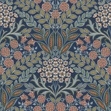 Grandeco Arts Floral Navy Wallpaper Flowers Leaves Textured