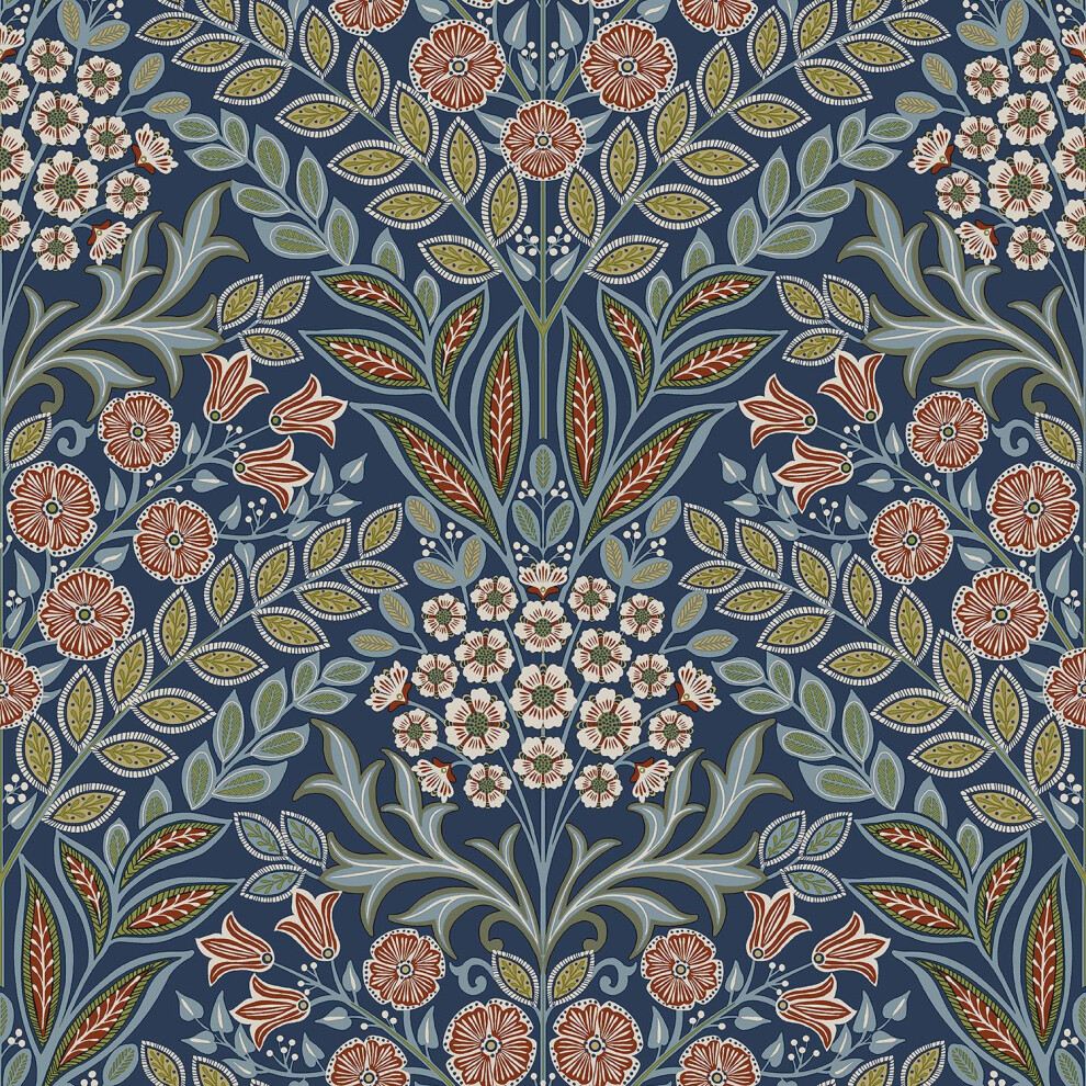 Grandeco Arts Floral Navy Wallpaper Flowers Leaves Textured 5411012510619