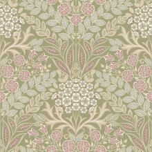 Grandeco Arts Floral Sage Green Wallpaper Flowers Leaves Textured