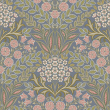 Grandeco Arts Floral Grey Blue Wallpaper Flowers Leaves Textured