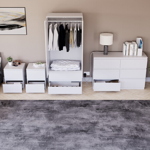 Vida Designs (White) Denver 4 Piece Bedroom Set Drawer Chest Wardrobe 4 2