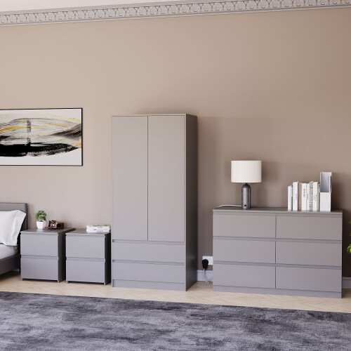 Vida Designs (Grey) Denver 4 Piece Bedroom Set Drawer Chest Wardrobe 4