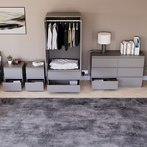 Vida Designs (Grey) Denver 4 Piece Bedroom Set Drawer Chest Wardrobe 4 2