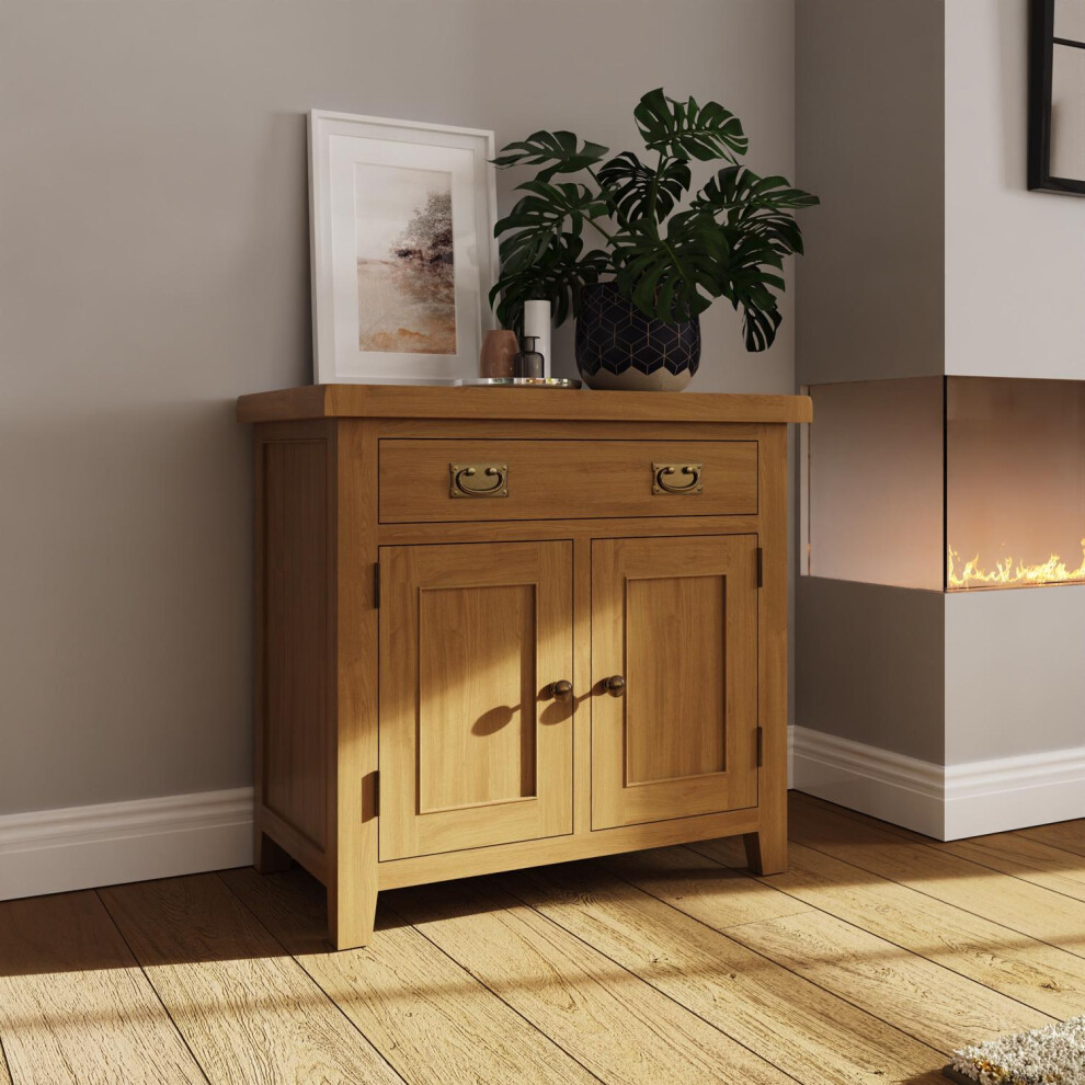 Solid Oak 1 Drawer 2 Door Large Sideboard